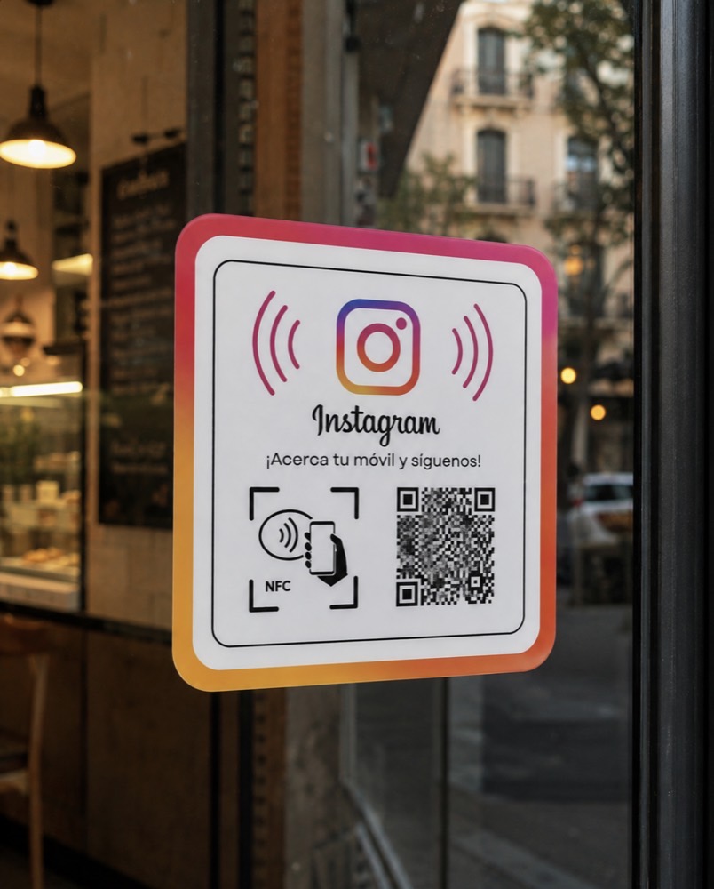 Tarjeta TapRate para Instagram en el escaparate de una cafetería