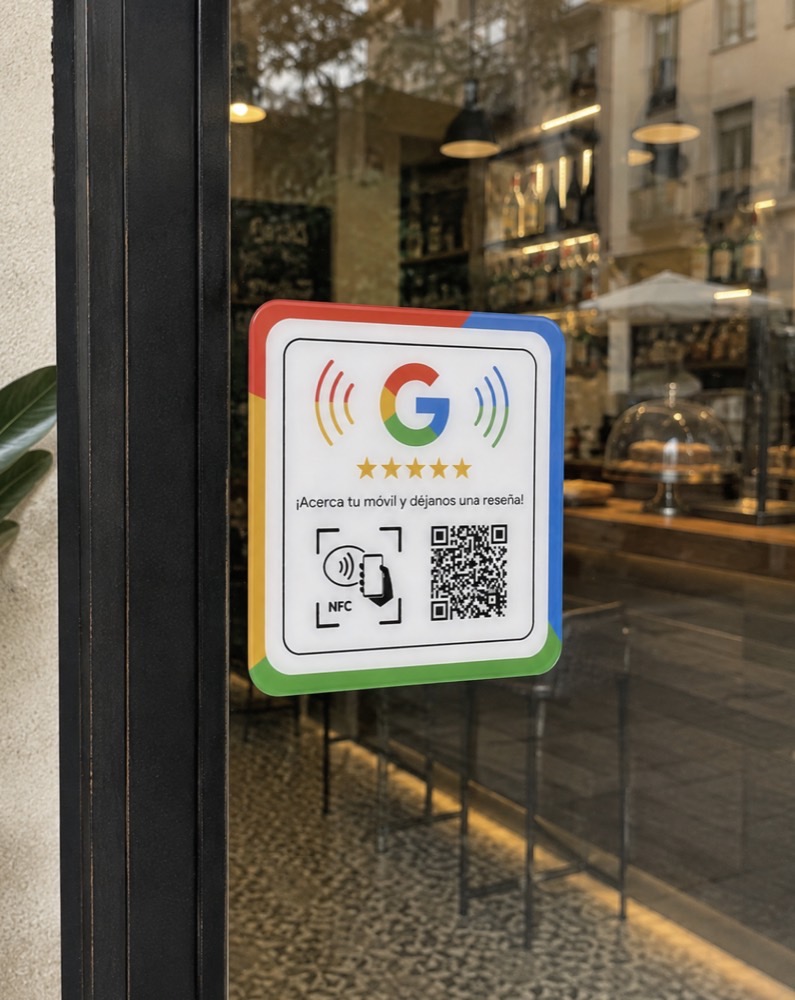Tarjeta TapRate en el cristal de una vinoteca