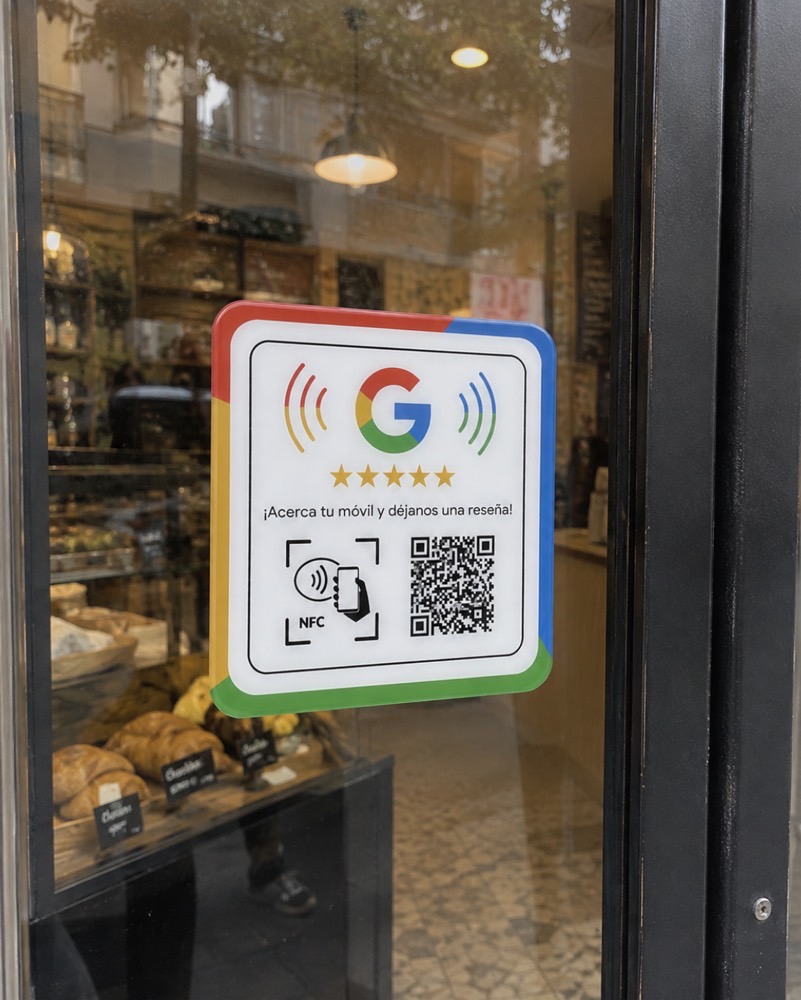 Tarjeta TapRate junto a la puerta de una panadería
