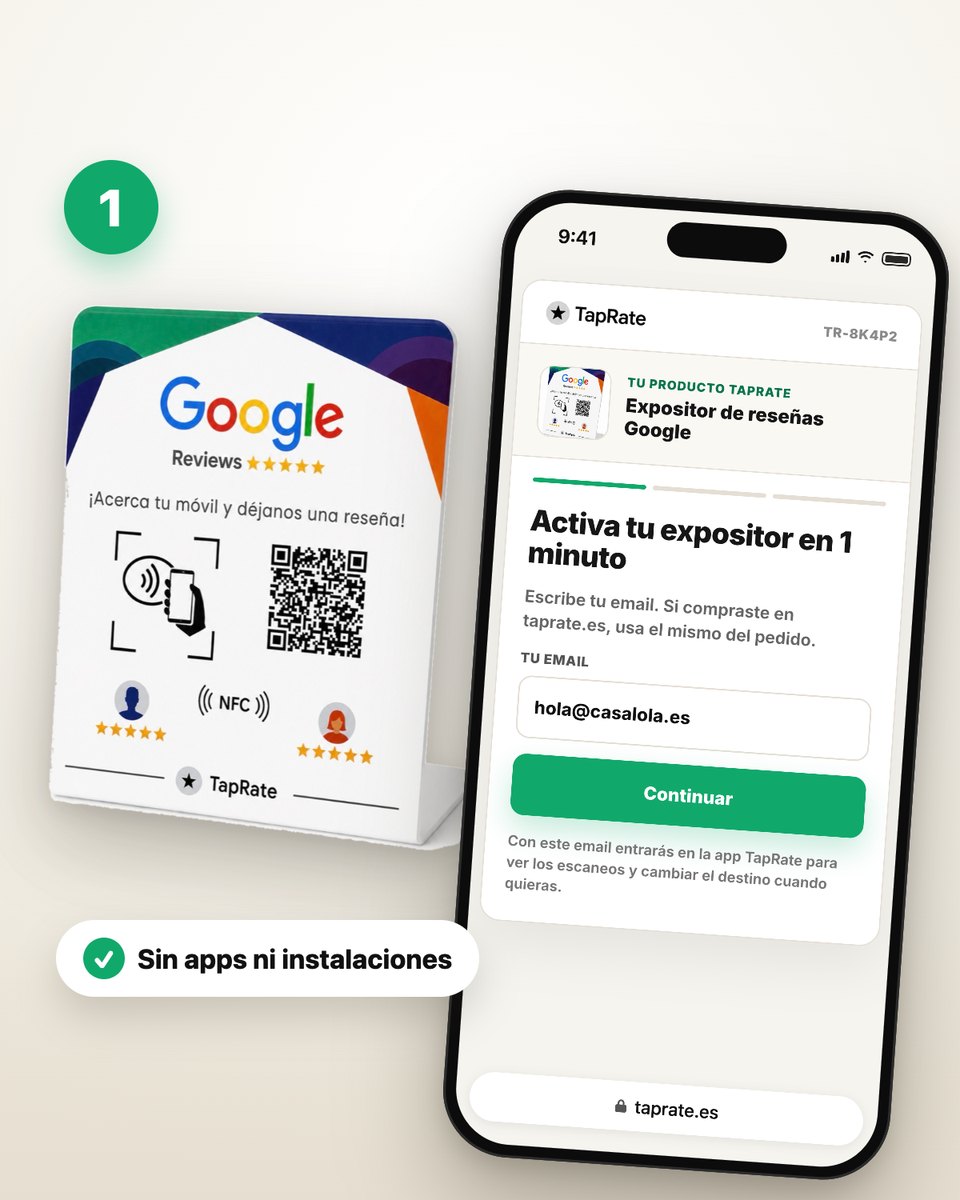 Expositor TapRate junto a la página de activación